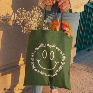 Smiley Tote Bag - Green ✨