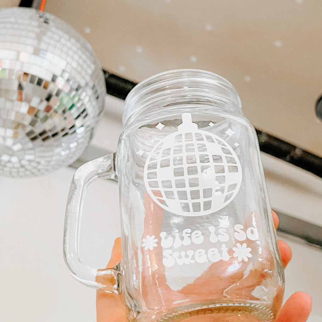 NEW! disco, life is so sweet mason jars 🌈✨