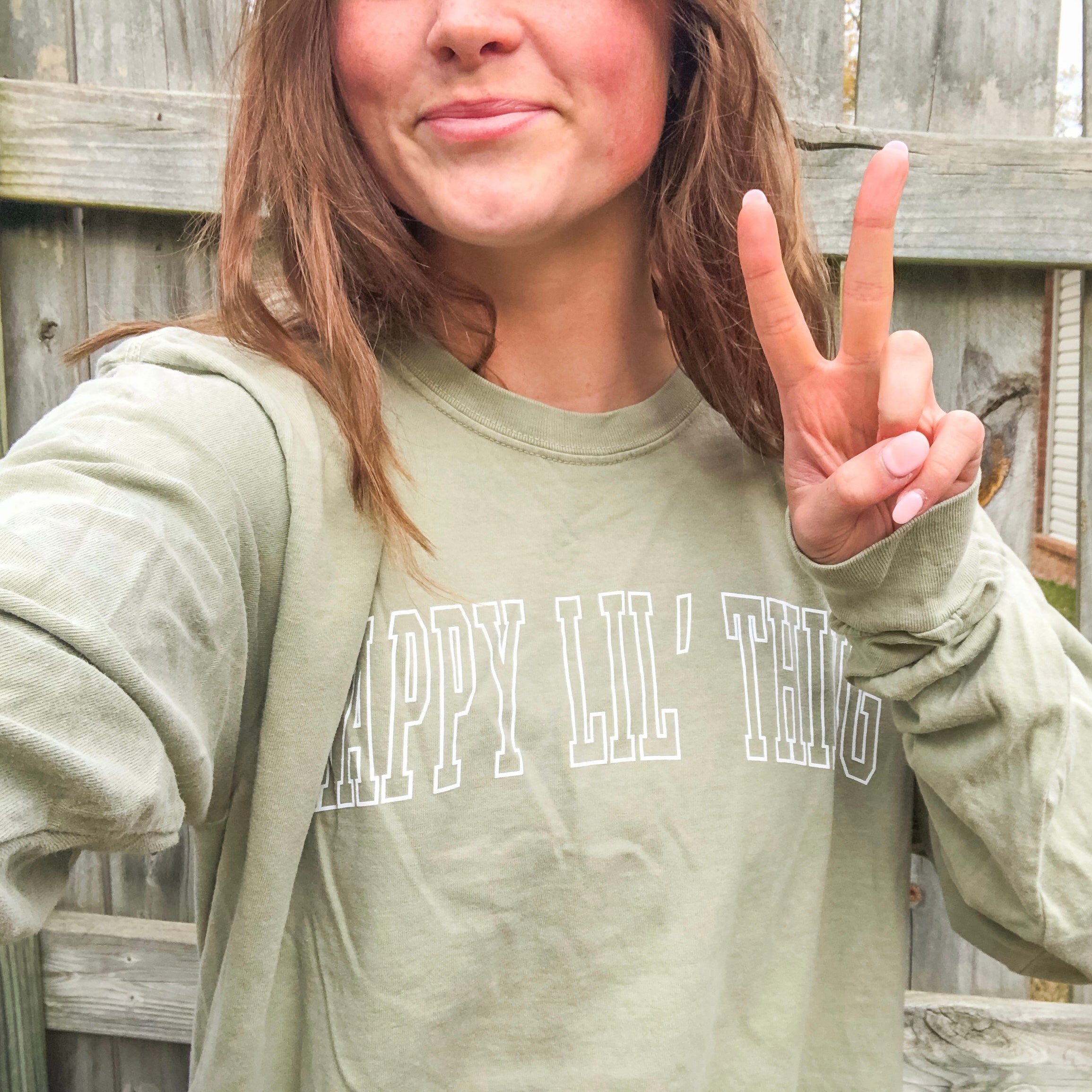 HAPPY LIL' THING - SAGE GREEN LONG SLEEVE TEE ✨